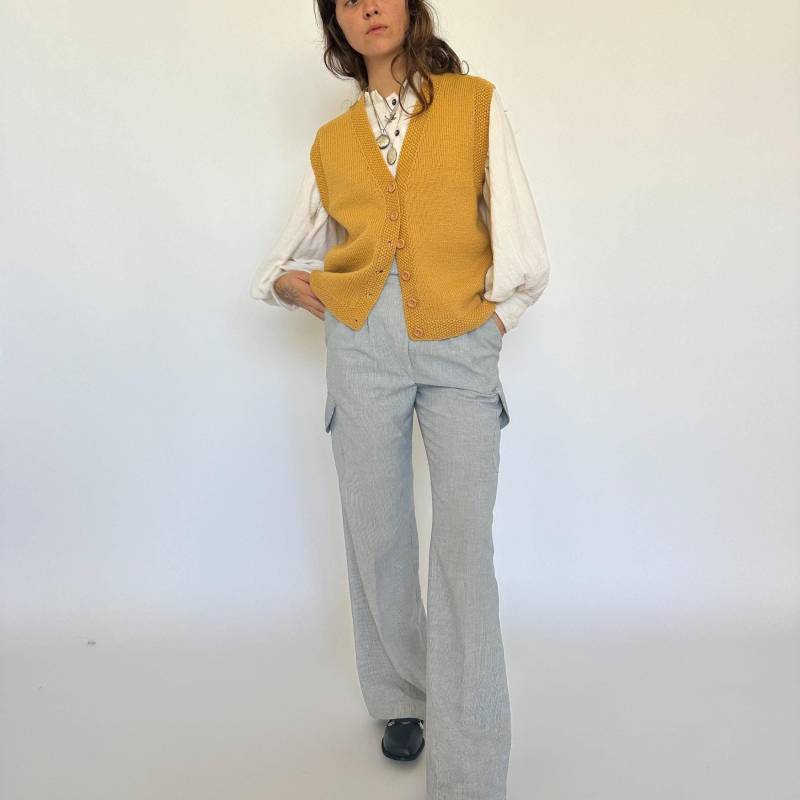 Vintage Gelbe Woll Strick Weste/Handgestrickt Button Up Cottage von ElaNavegaStore