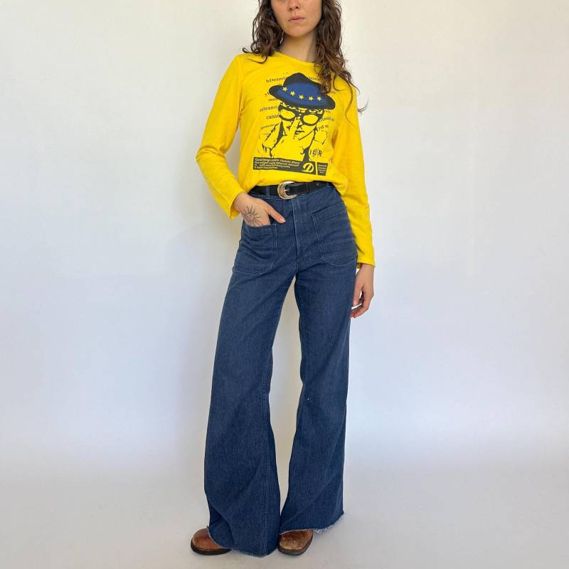 Y2K Grafik Print Langarm Top Vintage Gelb Baumwollmischung | S-M von ElaNavegaStore