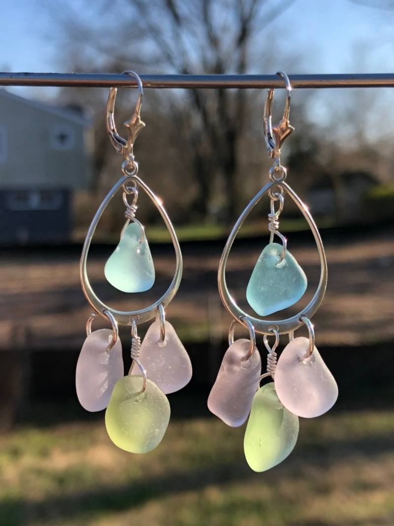 Pastell Seeglas Ohrringe/Schmuck Kronleuchter Sterling Silber Ohrringe, Geschenk Für Sie von ElaSeaGlassJewelry