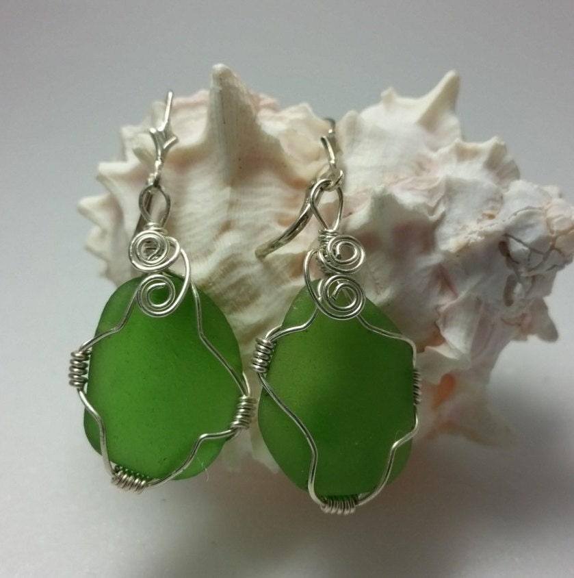 Sea Glass Ohrringe | Seeglas Schmuck Seaglass Strand Glas Ocean Trommelglas Draht Gewickelt von ElaSeaGlassJewelry
