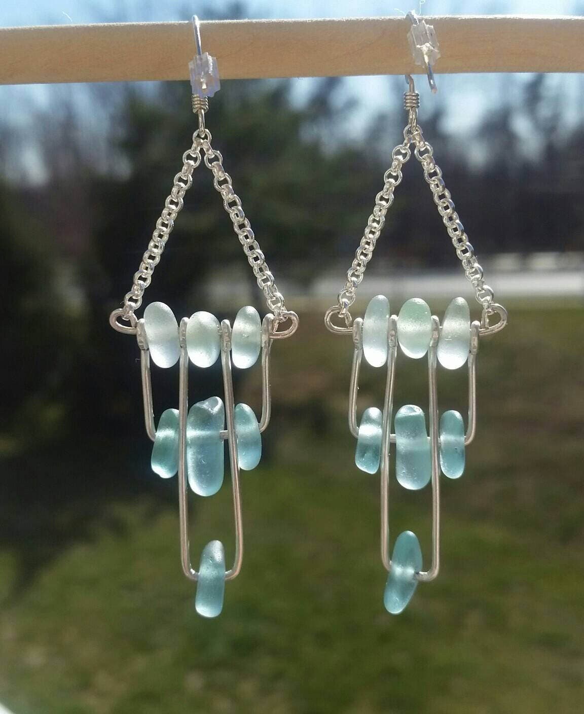 Seeglas Ohrringe, Sterling Silber Schmuck, Strandglas Industrielle Ohrhänger, Geschenk Für Sie von ElaSeaGlassJewelry