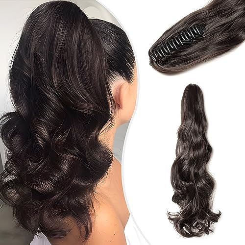 Elailite 45cm Zopf Pferdeschwanz Clip in Ponytail Extensions Lang Gewellt Haarteil Klammer Kunsthaar Haarzopf Haarverlängerung Fake Pony für Damen 140g # Dunkelbraun Elailite 45cm Zopf Pferdeschwanz Clip in Ponytail Extensions Lang Gewellt Haarteil Klammer Kunsthaar Haarzopf Haarverlängerung Fake Pony für Damen 140g # Dunkelbraun von Elailite