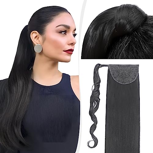 Elailite 80cm Zopf Pferdeschwanz Haarteil Clip in Ponytail Lang Haare Extensions Glattes Kunsthaar Haarzopf Haarverlängerung Fake Pony Volumen für Damen # Dunkelschwarz von Elailite
