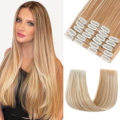Elailite Clip in Extensions 12 Pcs Haarverlängerung Haarteil Glattes günstig [Strand-/Bleichblond] 12 Tressen Lang 55cm Haarteile Haarextension Clips für Damen 180g von Elailite