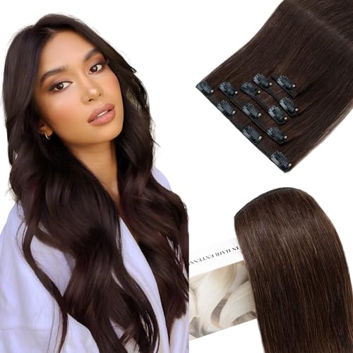 Elailite Clip in Extensions Echthaar, 5 Pcs Remy Haarverlängerung mit 12 Clips, 35cm-60g Glattes Haarteile Natürlich Haarextension für Frauen Damen #2 Braun Elailite Clip in Extensions Echthaar, 5 Pcs Remy Haarverlängerung mit 12 Clips, 35cm-60g Glattes Haarteile Natürlich Haarextension für Frauen Damen #2 Braun von Elailite