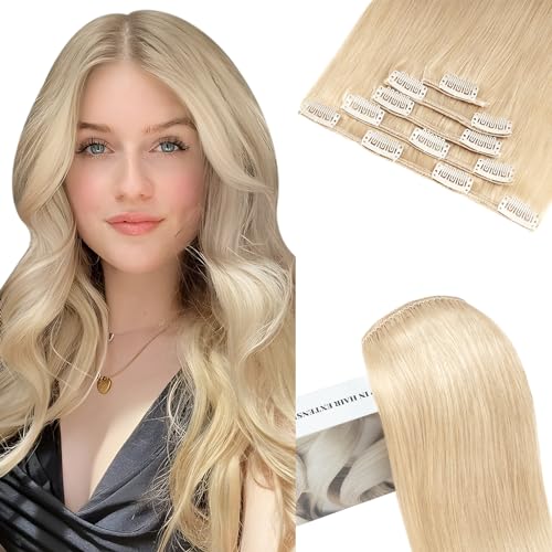 Elailite Clip in Extensions Echthaar, 5 Pcs Remy Haarverlängerung mit 12 Clips, 40cm-60g Glattes Haarteile Natürlich Haarextension für Frauen Damen #24 Naturblond Elailite Clip in Extensions Echthaar, 5 Pcs Remy Haarverlängerung mit 12 Clips, 40cm-60g Glattes Haarteile Natürlich Haarextension für Frauen Damen #24 Naturblond von Elailite