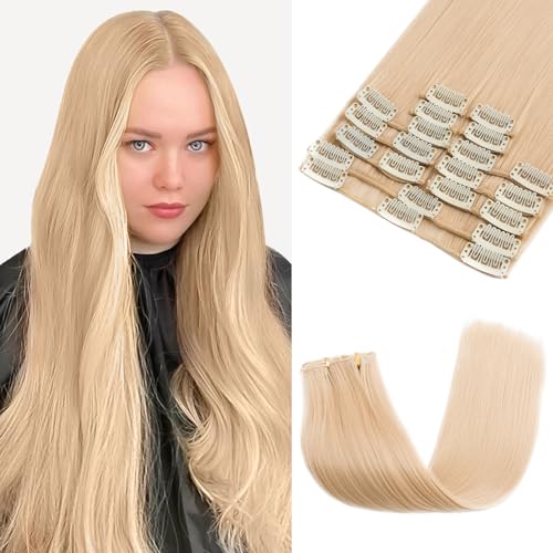 Elailite Clip in Extensions 12 Pcs Haarverlängerung Haarteil Glattes günstig [Blond] 12 Tressen Lang 55cm Haarteile Haarextension Clips für Damen 180g von Elailite