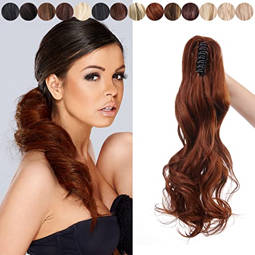 Elailite Clip in Extensions Pferdeschwanz Haarteil Gewellt Ponytail Haarverlängerung Clip in Zopf Haarextensions günstig für Damen 45cm 140g - Helles Kupferbraun von Elailite