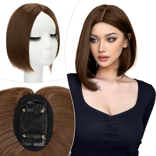 Elailite Clip in Hair Topper Haarteil Helles Braun, Haartopper Toupet 25cm Lang Für Frauen Den Täglichen Gebrauch Haarverlängerungen 30g von Elailite