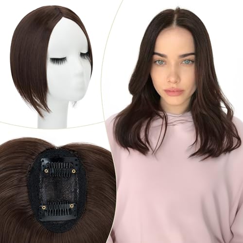 Elailite Clip in Hair Topper Mittelbraun, Haarteil Haartopper Toupet 25cm Lang Für Frauen Den Täglichen Gebrauch Haarverlängerungen 30g von Elailite