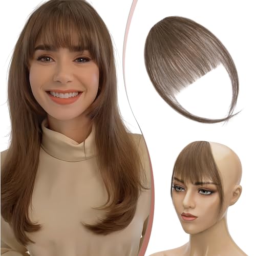 Elailite Clip in Pony Echthaar #04 Schokobraun, Fringe Haarteil Bangs Human Hair Extensions Natürliche with Tempel Haarteile Haarverlängerung für Frauen (Wispy Bangs) von Elailite