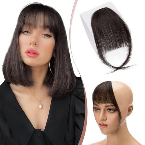 Elailite Clip in Pony Echthaar #1B Naturschwarz, Fringe Haarteil Bangs Human Hair Extensions Natürliche with Tempel Haarteile Haarverlängerung für Frauen (Wispy Bangs) von Elailite