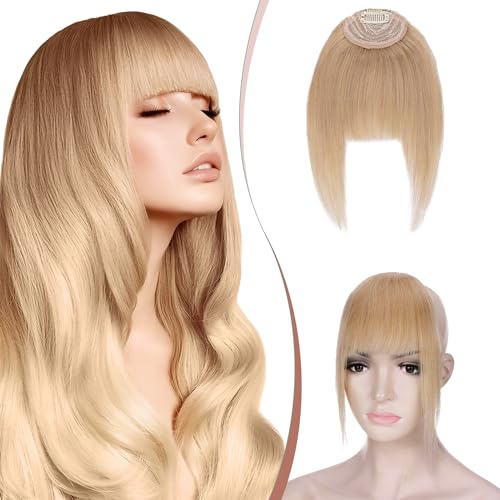 Elailite Clip in Pony Echthaar #27 Honigblond, Fringe Haarteil Bangs Human Hair Extensions Natürliche with Tempel Haarteile Haarverlängerung für Frauen (French Bangs) von Elailite