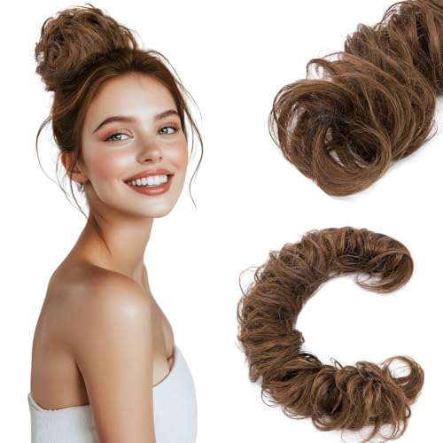 Elailite Echthaar Dutt Haarteil Haarteile Dutt Zopf Mit Gummiband #04 Mittelbraun Haargummi Mit Haaren Hochsteckfrisuren Haarverlängerung Gerade Bun Für Damen 32g von Elailite