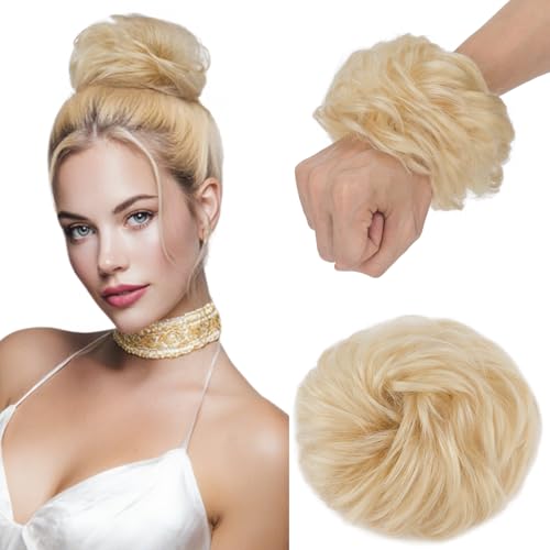 Elailite Echthaar Dutt Haarteil Haarteile Dutt Zopf Mit Gummiband #60 Platinumblond Haargummi Mit Haaren Hochsteckfrisuren Haarverlängerung Locken Bun Für Damen 25g von Elailite