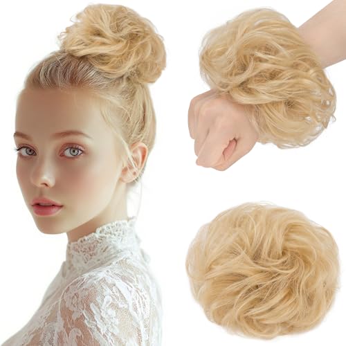 Elailite Echthaar Dutt Haarteil Haarteile Dutt Zopf Mit Gummiband #613 Hellblond Haargummi Mit Haaren Hochsteckfrisuren Haarverlängerung Locken Bun Für Damen 25g von Elailite