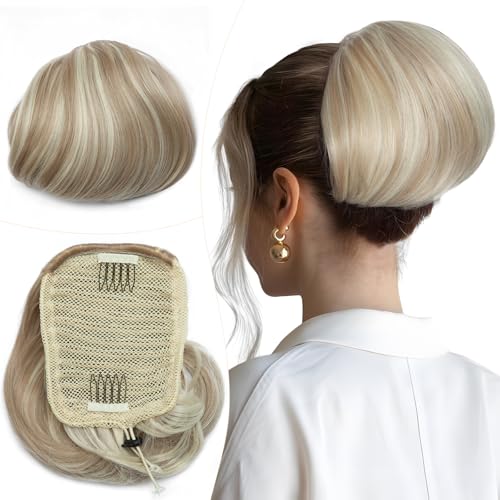 Elailite Haarteil Dutt mit Comb Haar Dutt Blond Clair/Blond, Pferdeschwanz Haardutt Chignon Synthetik Haarteile Kunsthaar Clip in Ponytail Extensions für Damen von Elailite