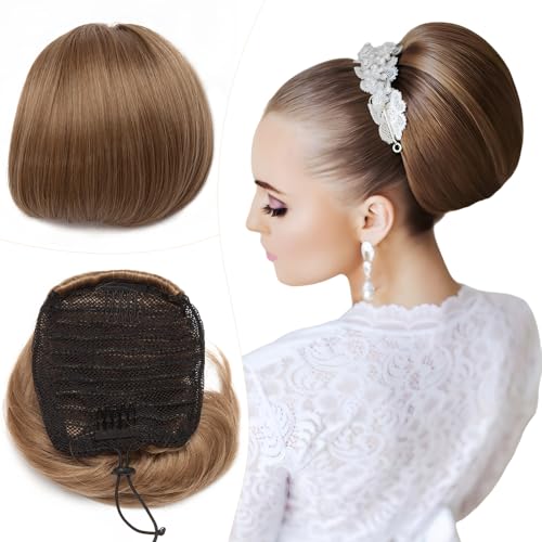 Elailite Haarteil Dutt mit Comb Haar Dutt Braun Hell/Blond Dunkel, Pferdeschwanz Haardutt Chignon Synthetik Haarteile Kunsthaar Clip in Ponytail Extensions für Damen von Elailite