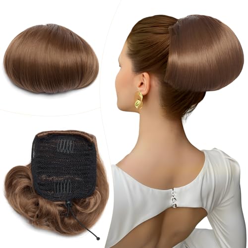 Elailite Haarteil Dutt mit Comb Haar Dutt Hellbraun, Pferdeschwanz Haardutt Chignon Synthetik Haarteile Kunsthaar Clip in Ponytail Extensions für Damen von Elailite