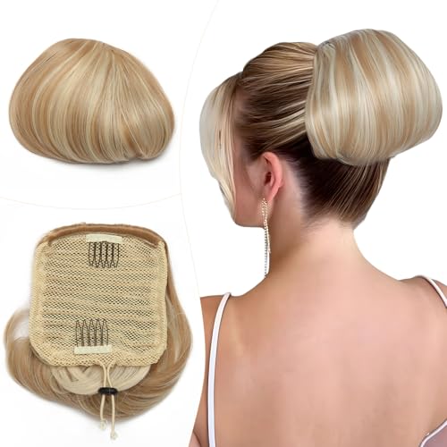 Elailite Haarteil Dutt mit Comb Haar Dutt Sandblond/Hellblond, Pferdeschwanz Haardutt Chignon Synthetik Haarteile Kunsthaar Clip in Ponytail Extensions für Damen von Elailite