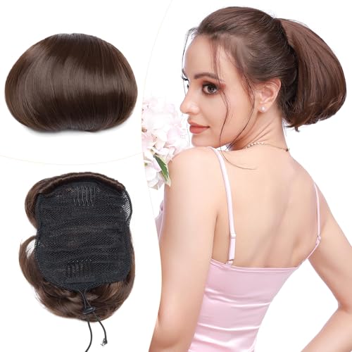 Elailite Haarteil Dutt mit Comb Haar Dutt Schokoladenbraun, Pferdeschwanz Haardutt Chignon Synthetik Haarteile Kunsthaar Clip in Ponytail Extensions für Damen von Elailite