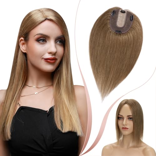 Elailite Haarteil Echthaar Topper Clip in Toupet Frauen Hellbraun Haartopper Extensions Seide Basis Clip in Extensions Haarverlängerung 130% Dichte Remy Silk Base Glatt (45cm 57g) Elailite Haarteil Echthaar Topper Clip in Toupet Frauen Hellbraun Haartopper Extensions Seide Basis Clip in Extensions Haarverlängerung 130% Dichte Remy Silk Base Glatt (45cm 57g) von Elailite