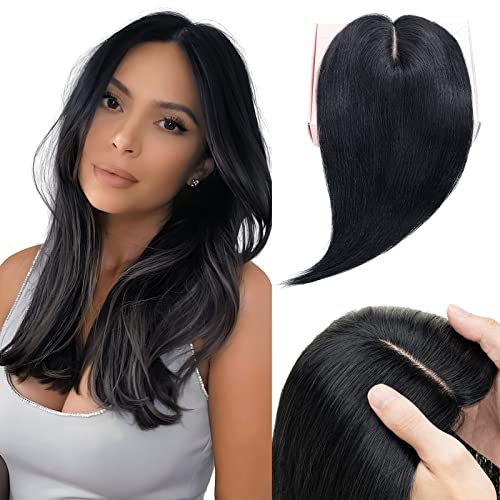 Elailite Haarteil Echthaar Topper Clip in Toupet Frauen Haartopper Extensions Schwarz Seide Basis Clip in Extensions Haarverlängerung 130% Dichte Remy Silk Base Glatt (45cm 57g) Elailite Haarteil Echthaar Topper Clip in Toupet Frauen Haartopper Extensions Schwarz Seide Basis Clip in Extensions Haarverlängerung 130% Dichte Remy Silk Base Glatt (45cm 57g) von Elailite