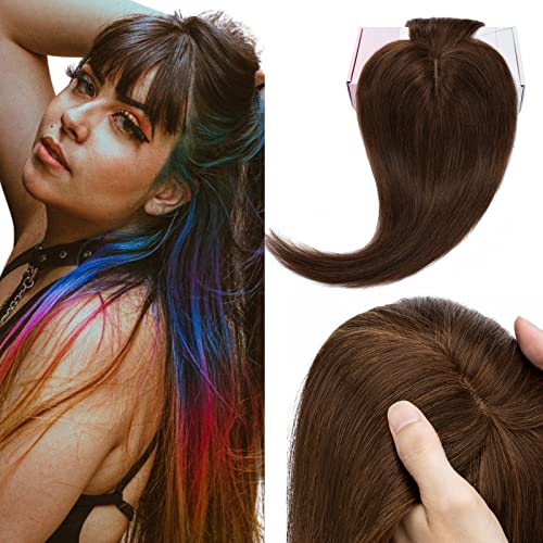 Elailite Haartopper Extensions Frauen Toupet mit Bang 100% Remy Echthaar 7 * 13cm Basis Clip in Haarverdichtung #04 Mittelbraun - 30cm von Elailite