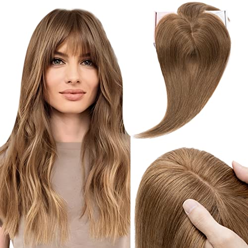 Elailite Haartopper Extensions Frauen Toupet mit Bang 100% Remy Echthaar 7 * 13cm Basis Clip in Haarverdichtung #06 Hellbraun - 25cm von Elailite