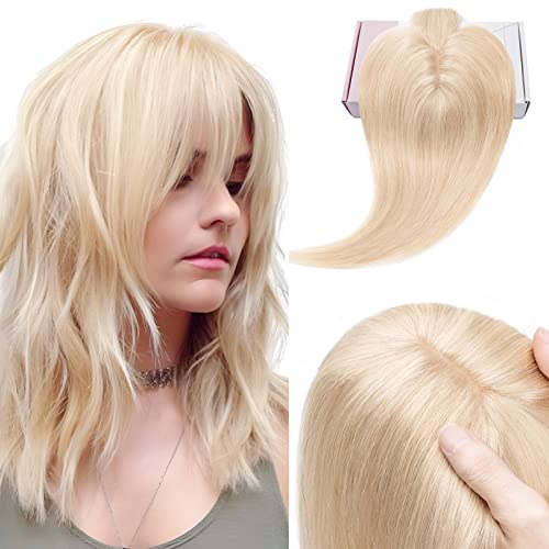 Elailite Haartopper Extensions Frauen Toupet mit Bang 100% Remy Echthaar 7 * 13cm Basis Clip in Haarverdichtung #18P613 Aschblond/Gebleichtes Blond - 35cm von Elailite
