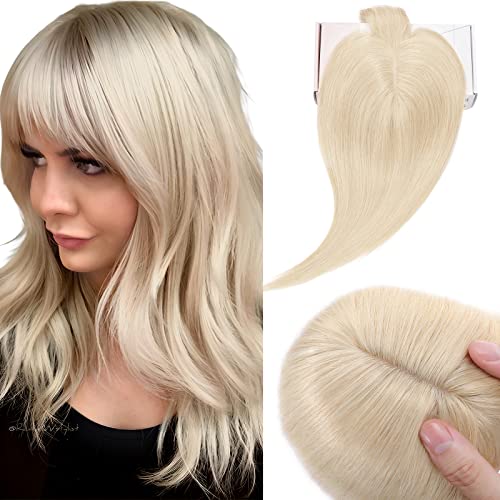 Elailite Haartopper Extensions Frauen Toupet mit Bang 100% Remy Echthaar 7 * 13cm Basis Clip in Haarverdichtung #60 Platines Blond - 15cm von Elailite