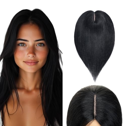 Elailite Hair Topper Echthaar #1 Schwarz 20cm Clip in Toupet Damen Extensions Haarteil Haartopper Basis 10x12cm von Elailite