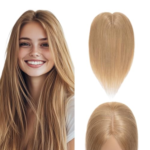 Elailite Hair Topper Echthaar #27 Honigblond 30cm Clip in Toupet Damen Extensions Haarteil Haartopper Basis 10x12cm von Elailite