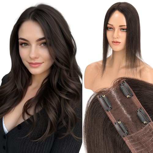 Elailite Hair Topper Echthaar Naturschwarz #1B, Clip in Toupet 30cm 41g Haarteil Damen Haartopper Handmade Silk Lace 6x15cm 130% Density von Elailite