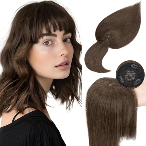 Elailite Toupet Frauen Haarteil Echthaar Topper Pony MONO Clip in Extensions Haarverlängerung Remy Glatt #02 Dunkelbraun - 25cm von Elailite