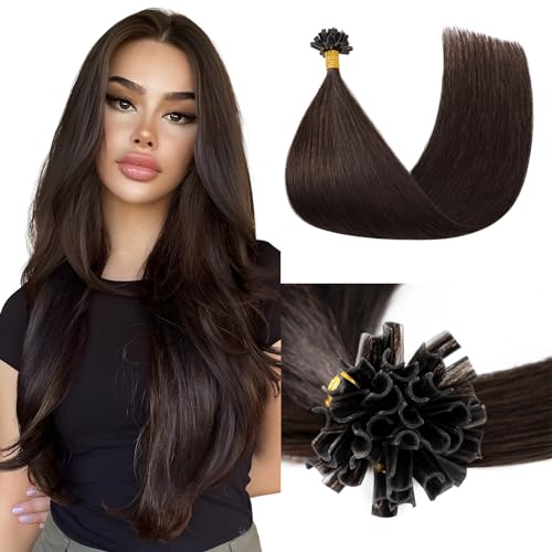 Elailite U-Tip Echthaar Bonding Extensions Keratin Haarverlängerung Haar für Mädchen 100 Strähnen 18''(45 cm)-100g #2 Dunkelbraun von Elailite