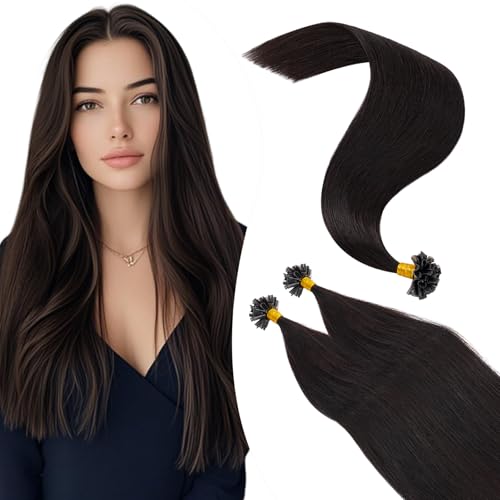 Elailite U-Tip Echthaar Bonding Extensions Haarverlängerung Keratin Haarverlängerung Haar für Mädchen 100 Strähnen 24''(61 cm)-100g Naturschwarz # 1B von Elailite