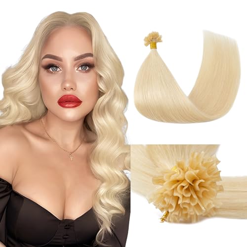 U-Tip Echthaar Bonding Extensions Keratin Haarverlängerung Haar für Mädchen 100 Strähnen 20''(50 cm)-100g #613 Hellblond von Elailite