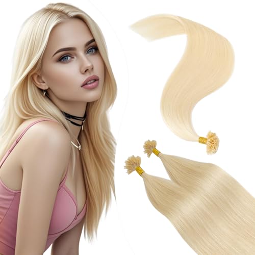Elailite U-Tip Echthaar Bonding Extensions Haarverlängerung Keratin Haarverlängerung Haar für Mädchen 100 Strähnen 20''(50 cm)-100g #613 Hellblond von Elailite