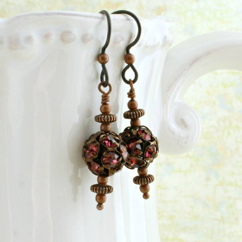 Kupfer Und Fuchsia Strass Ohrringe Mit Hypoallergenen Niobium Ohrhaken - Steampunk Schmuck Magenta Pink Disco Kugeln Kupfer Und Fuchsia Strass Ohrringe Mit Hypoallergenen Niobium Ohrhaken - Steampunk Schmuck Magenta Pink Disco Kugeln von ElainaLouiseStudios