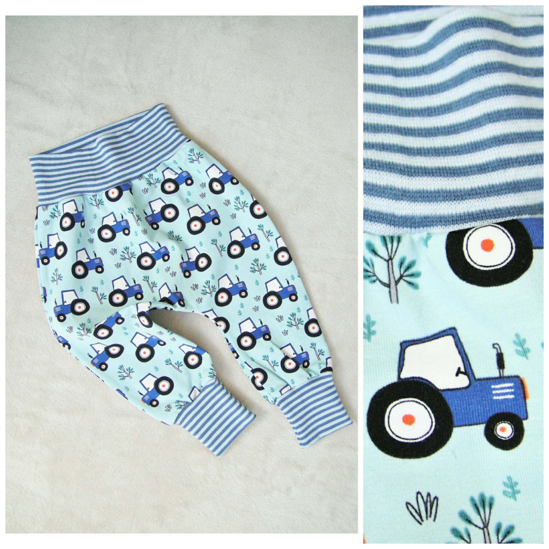 Baggy - Pants, Gr.74 , Jersey, Traktor, Hellblau, Blau, Grün, Baggy Pants von ElaineDesignBoutique
