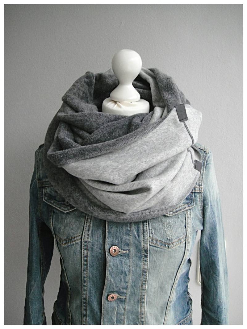 Loop, Alpenfleece, Hellgrau/Dunkelgrau, Winterloop von ElaineDesignBoutique