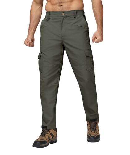 Elainone Cargohose Herren Arbeitshose Männer Stretch Outdoor Wanderhose Wasserdicht Ripstop mit 10 Taschen Armeegreen L von Elainone