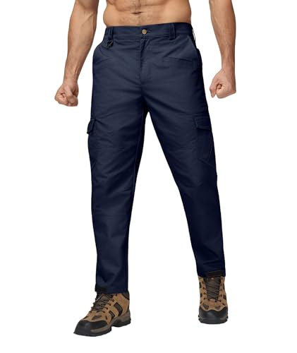 Elainone Cargohose Herren Arbeitshose Männer Stretch Outdoor Wanderhose Wasserdicht Ripstop mit 10 Taschen Dunkelblau XL von Elainone
