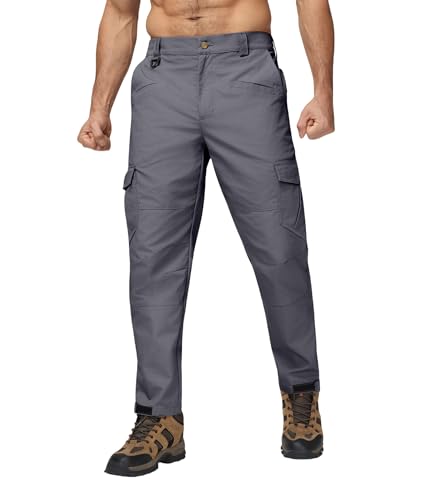 Elainone Cargohose Herren Arbeitshose Männer Stretch Outdoor Wanderhose Wasserdicht Ripstop mit 10 Taschen Grau L von Elainone
