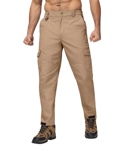 Elainone Cargohose Herren Arbeitshose Männer Stretch Outdoor Wanderhose Wasserdicht Ripstop mit 10 Taschen Khaki XXL von Elainone