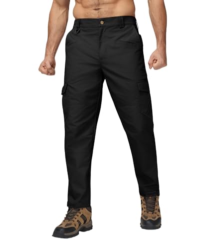 Elainone Cargohose Herren Arbeitshose Männer Stretch Outdoor Wanderhose Wasserdicht Ripstop mit 10 Taschen Schwarz XXL von Elainone