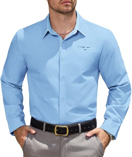 Elainone Hemd Herren Langarm Business Freizeithemd mit Tasche Regular Fit Anzughemd für Hochzeit Office Hellblau 3XL von Elainone
