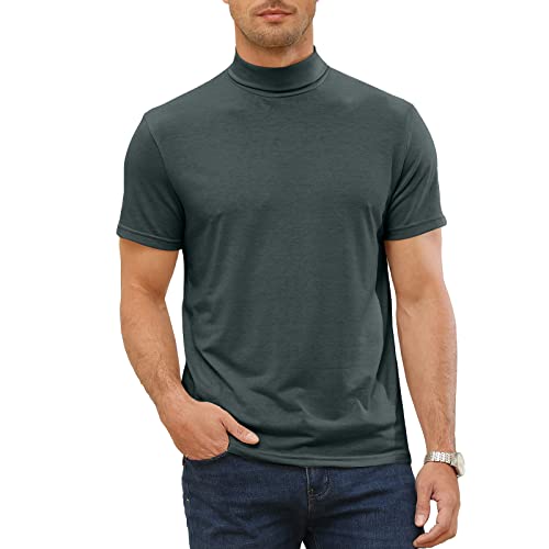 Elainone Herren Kurzarm T-Shirts Rollkragen Thermo Unterwäsche Sport Einfarbig Elastische Oberteile Casual Basic Tops, Grau 3XL von Elainone