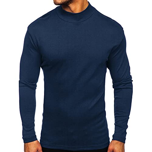 Elainone Herren Langarmshirts Baumwolle Thermo Oberteil Einfarbig Stehkragen Thermounterhemd, Armyblau XL von Elainone